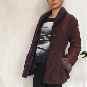 Vintage real leather fur shearling coat